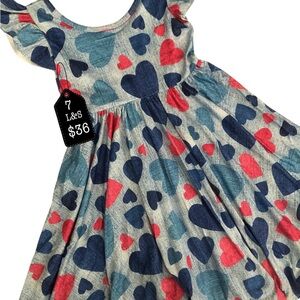 Heart Pattern Kids Dress - Blue and Red